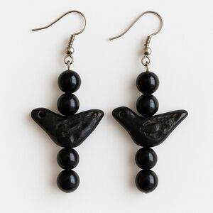 Unique Black Bird Beaded Earrings